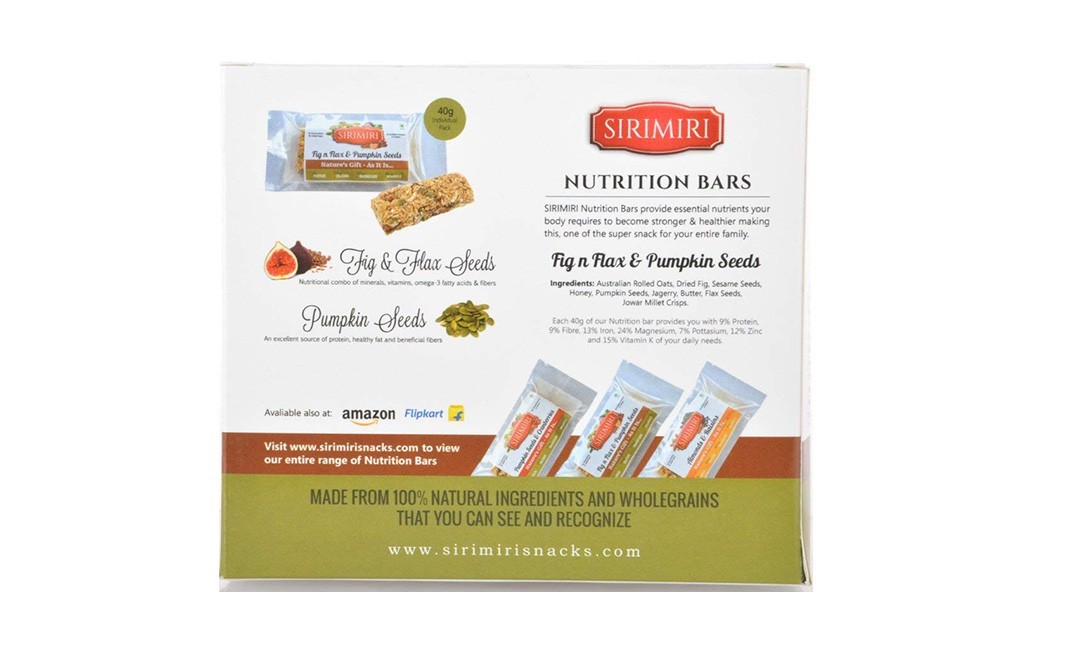 Sirimiri Fig n Flax & Pumpkin Seeds Bars   Box  240 grams